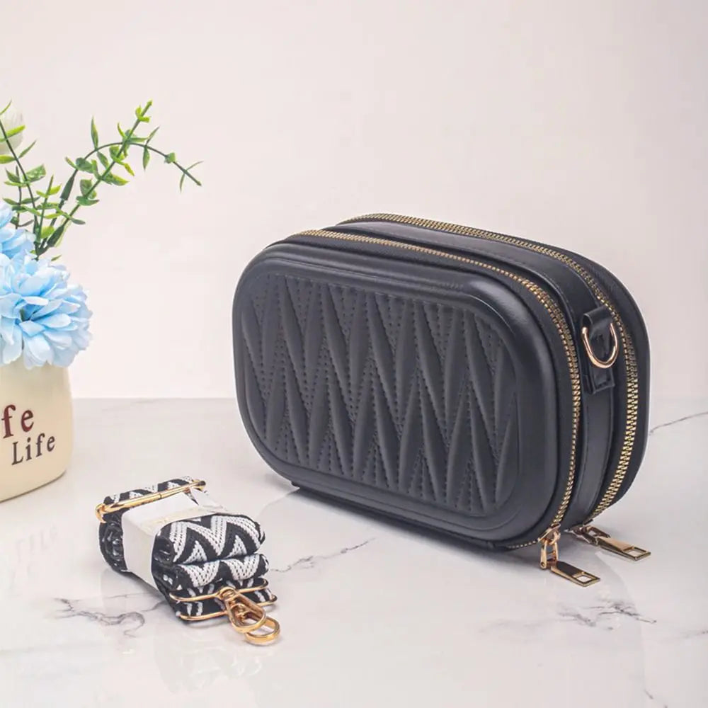 Trendy PU Leather Travel Makeup & Jewellery Organizer Pouch – Crossbody Bag with Strap