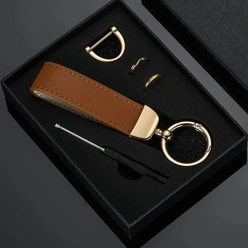 Custom Leather Keychain with Gift Box Personalized LOGO Name Numbers Vintage Keyring Laser Engraved Car Key Chain Holder
