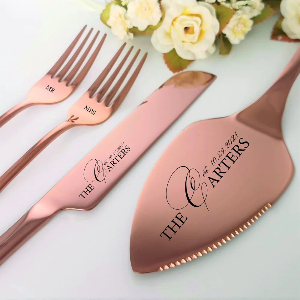 Personalized Wedding Cake Cutting Set – Custom Engraved Knife, Shovel & Fork Gift for Weddings, Anniversaries & Bridal Showers