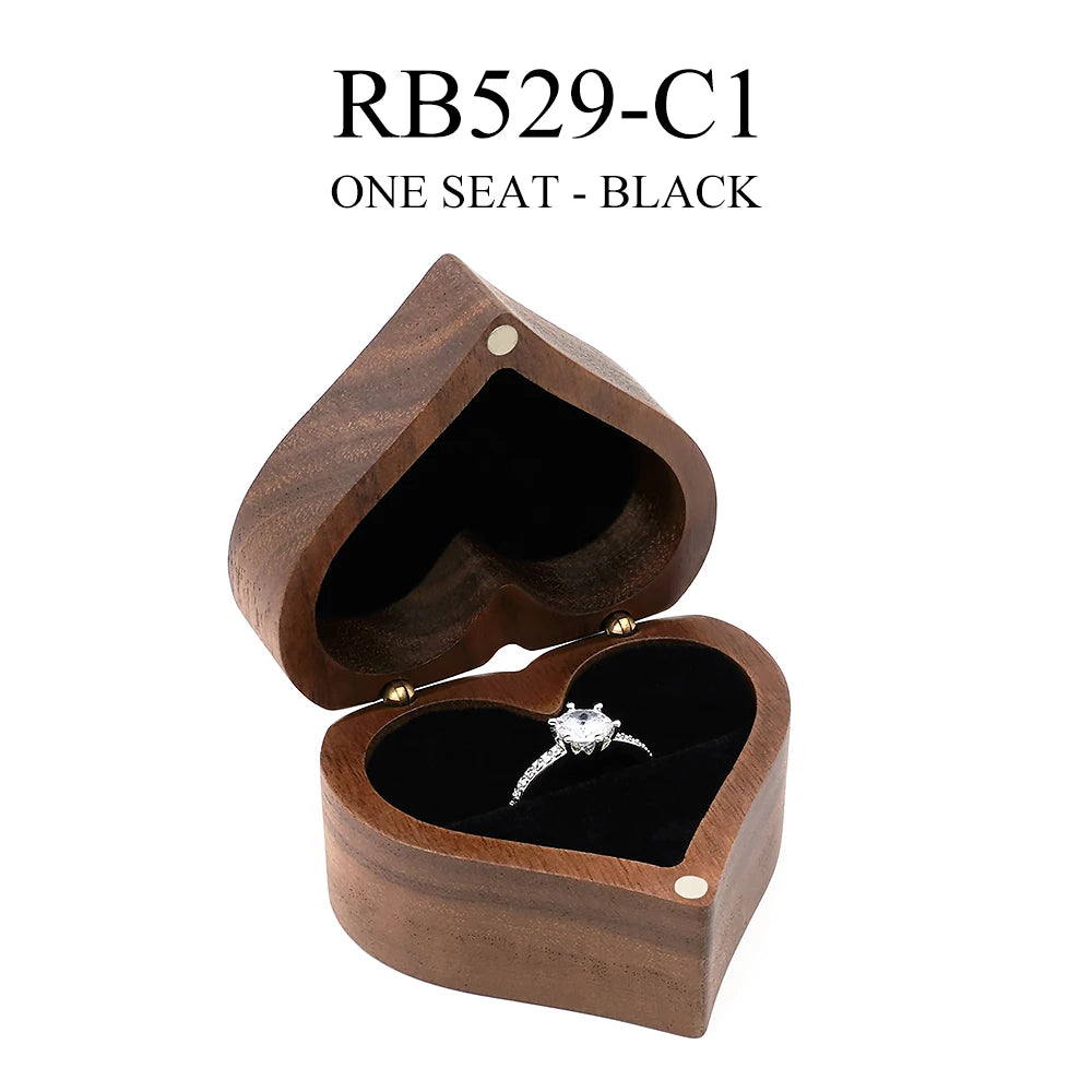 Engraved Heart-Shaped Wooden Ring Box – Personalized Wedding & Proposal