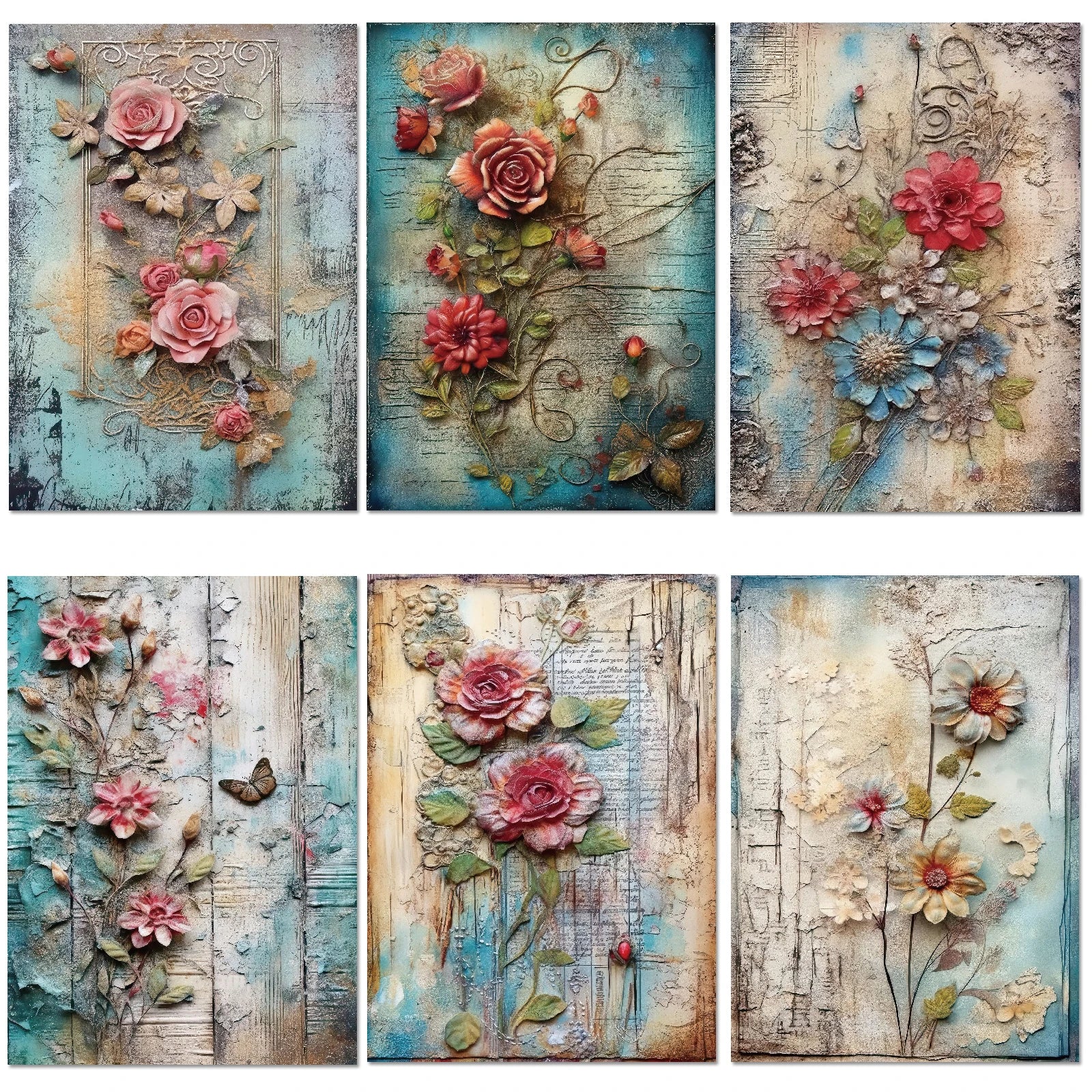 Vintage Flower Scrapbook Paper Set – Retro Floral Craft Sheets for Journals, Cards & DIY Art (12 sheets)