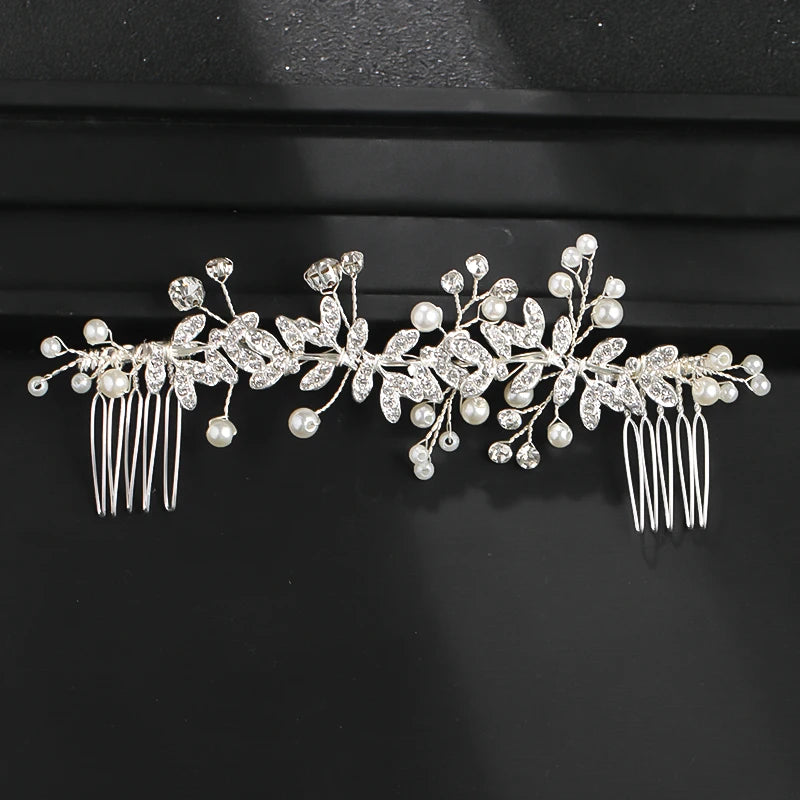 Wedding Pearl Leaf Crystal Hair Comb Hairpin Headband Tiara For Women Bride Queen Party Wedding Bridal Hair Accessories Jewellery