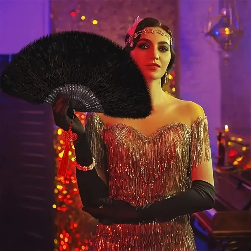 1920s Peacock Feather Folding Fan – Great Gatsby Party, Dance & Wedding Show Accessory