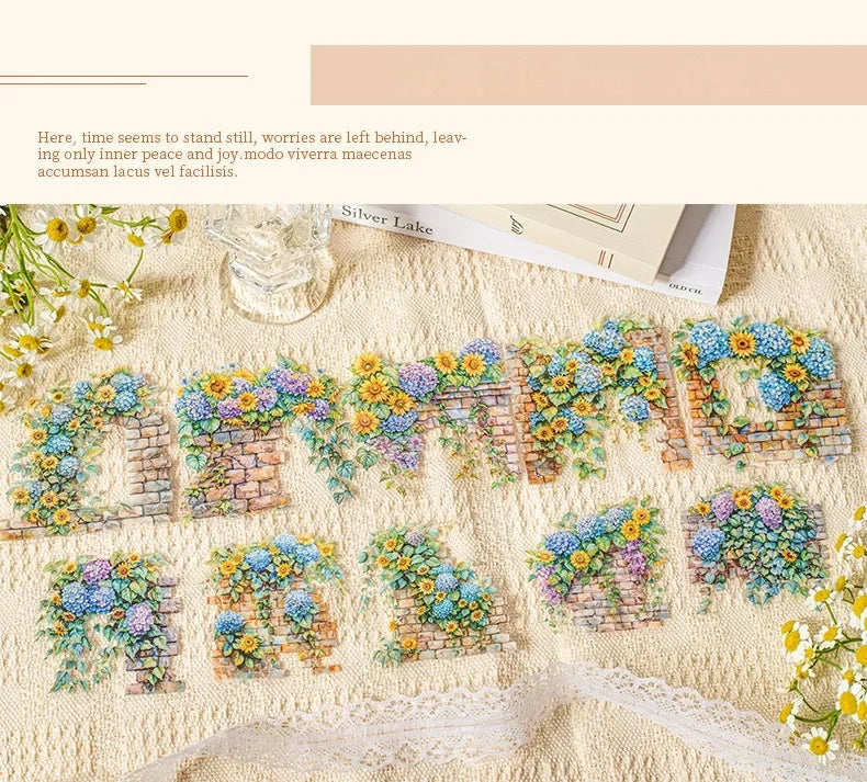Floral Wall PET Stickers – Elegant Garden-Themed Collage Set for Scrapbooking & Journaling