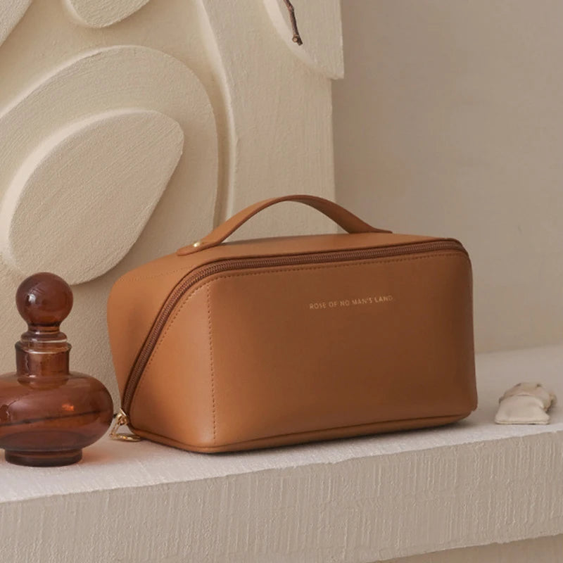PU Leather Large-Capacity Travel Cosmetic Bag – Waterproof Makeup & Toiletry Organizer