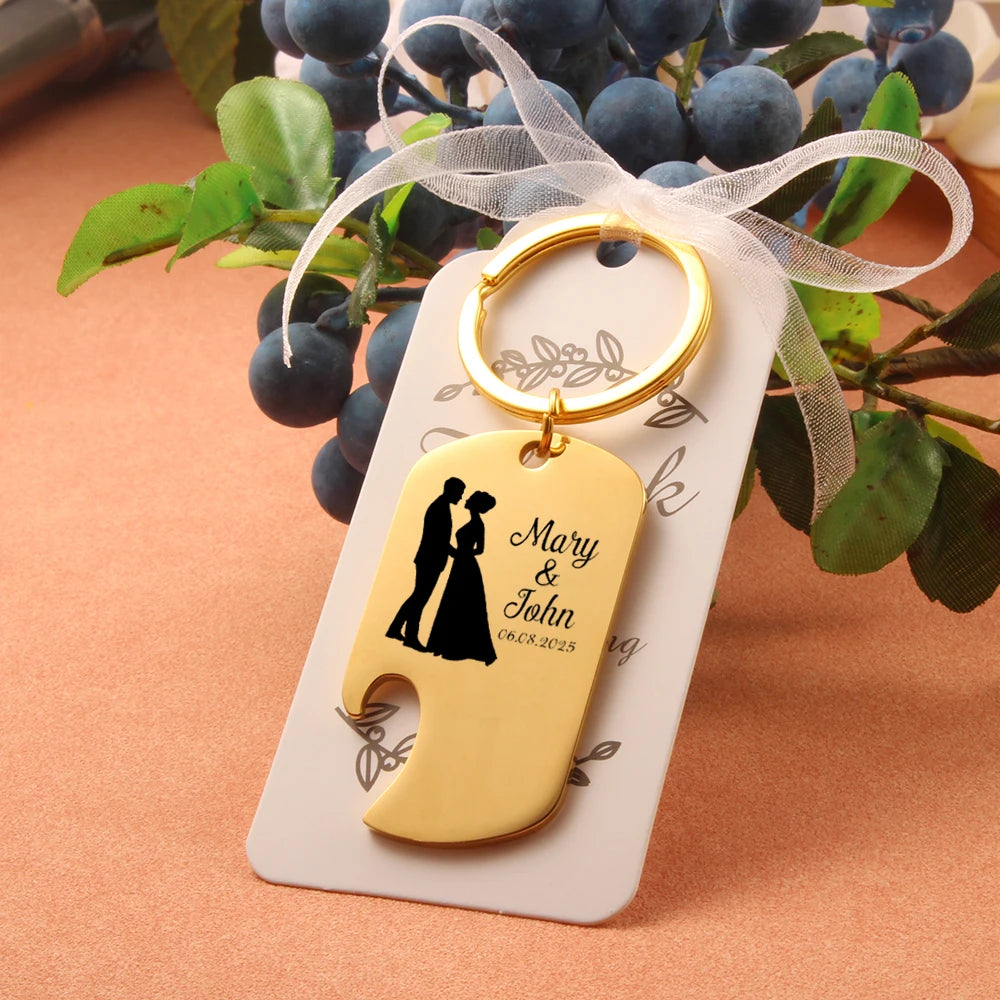 Custom Engraved Bottle Opener Keychain – Wedding Guest Favors & Party Souvenir