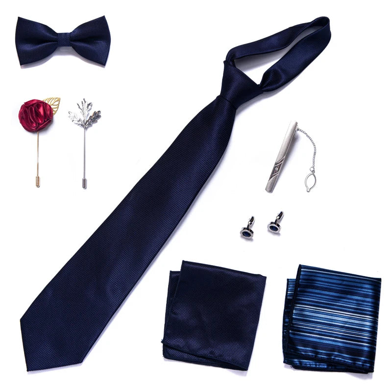 8-in-1 Luxury Silk Tie Gift Set – Necktie, Bow Tie, Pocket Squares, Cufflinks, Tie Clip & Brooches in Elegant Box