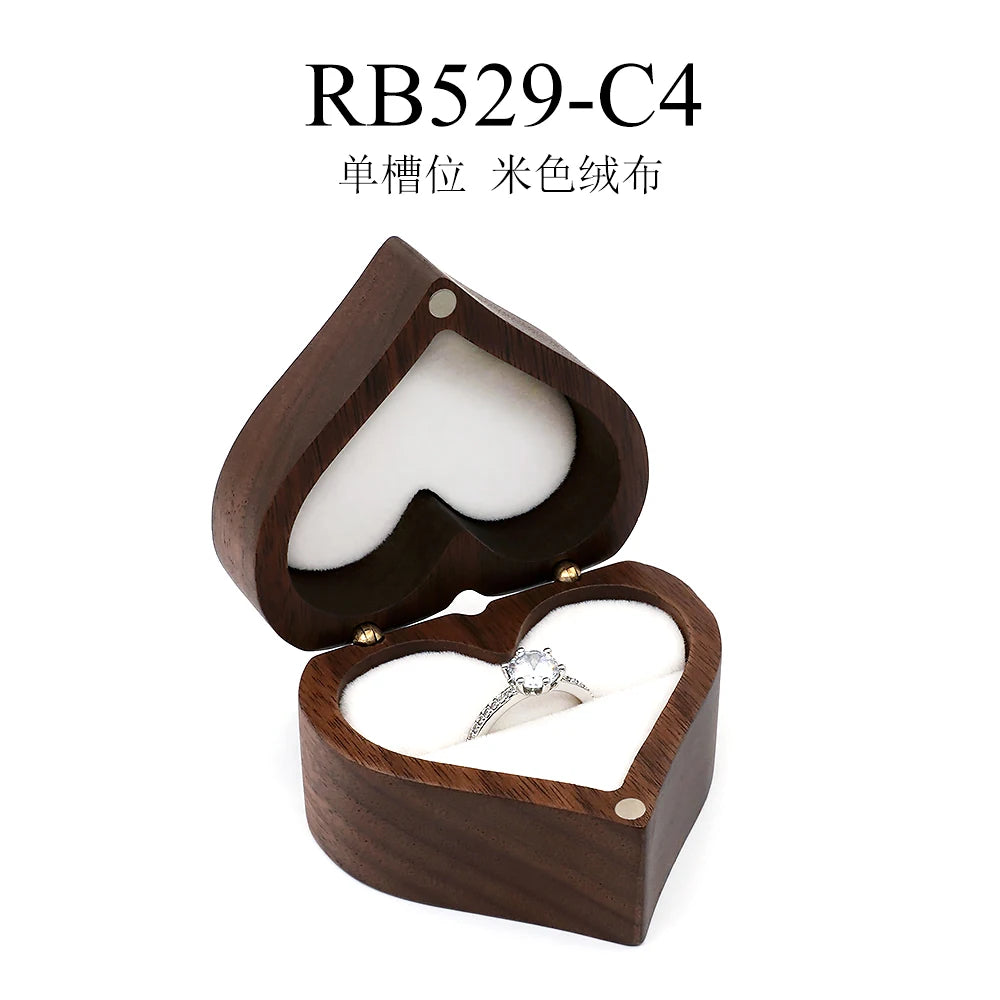 Engraved Heart-Shaped Wooden Ring Box – Personalized Wedding & Proposal