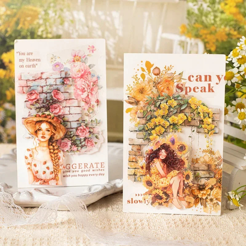 Floral Wall PET Stickers – Elegant Garden-Themed Collage Set for Scrapbooking & Journaling