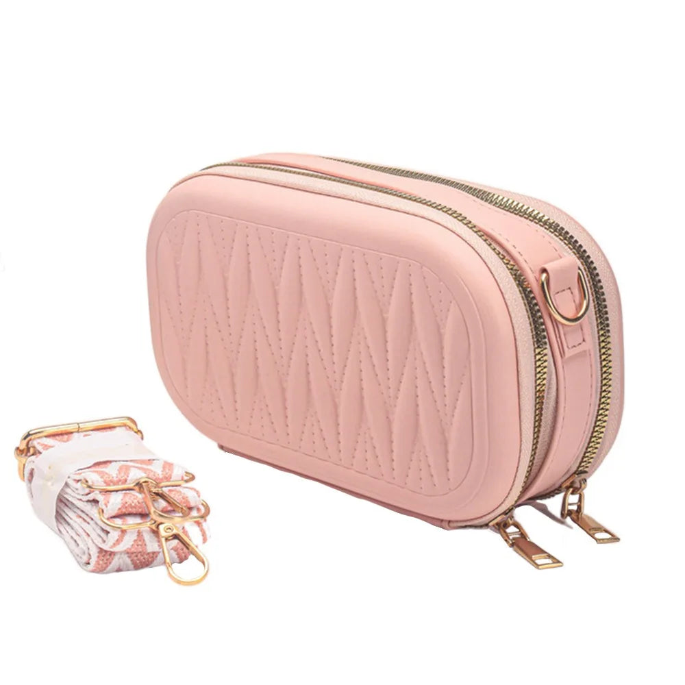 Trendy PU Leather Travel Makeup & Jewellery Organizer Pouch – Crossbody Bag with Strap