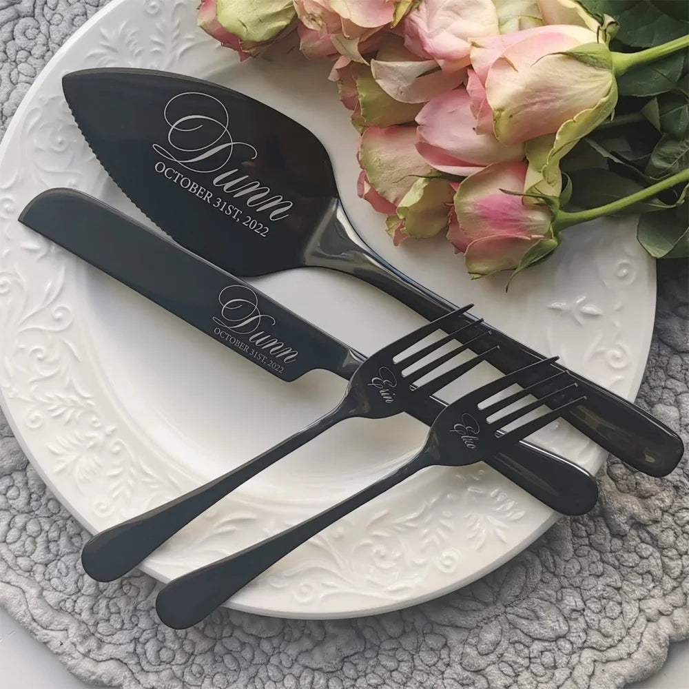 Personalized Wedding Cake Cutting Set – Custom Engraved Knife, Shovel & Fork Gift for Weddings, Anniversaries & Bridal Showers
