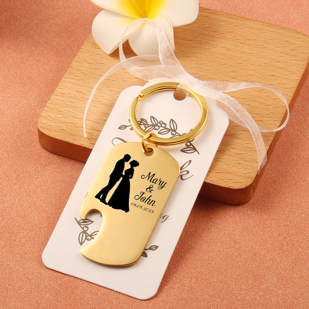Custom Engraved Bottle Opener Keychain – Wedding Guest Favors & Party Souvenir