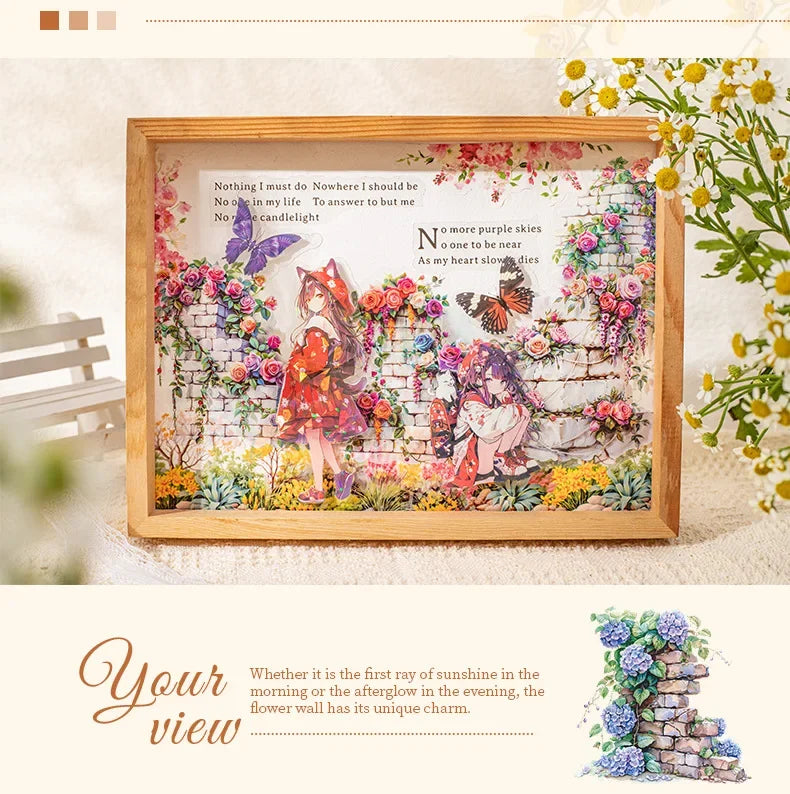 Floral Wall PET Stickers – Elegant Garden-Themed Collage Set for Scrapbooking & Journaling
