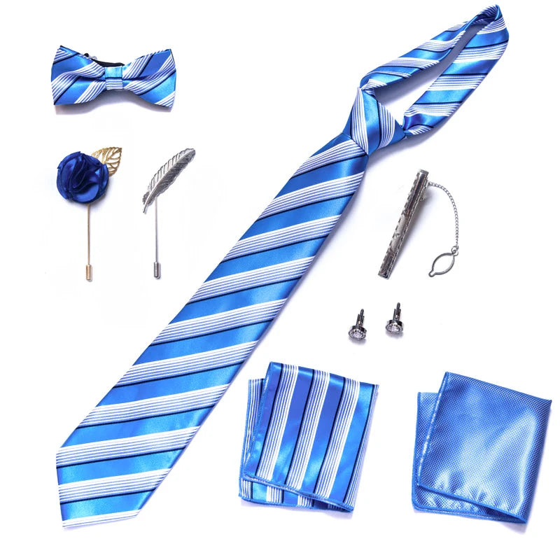 8-in-1 Luxury Silk Tie Gift Set – Necktie, Bow Tie, Pocket Squares, Cufflinks, Tie Clip & Brooches in Elegant Box