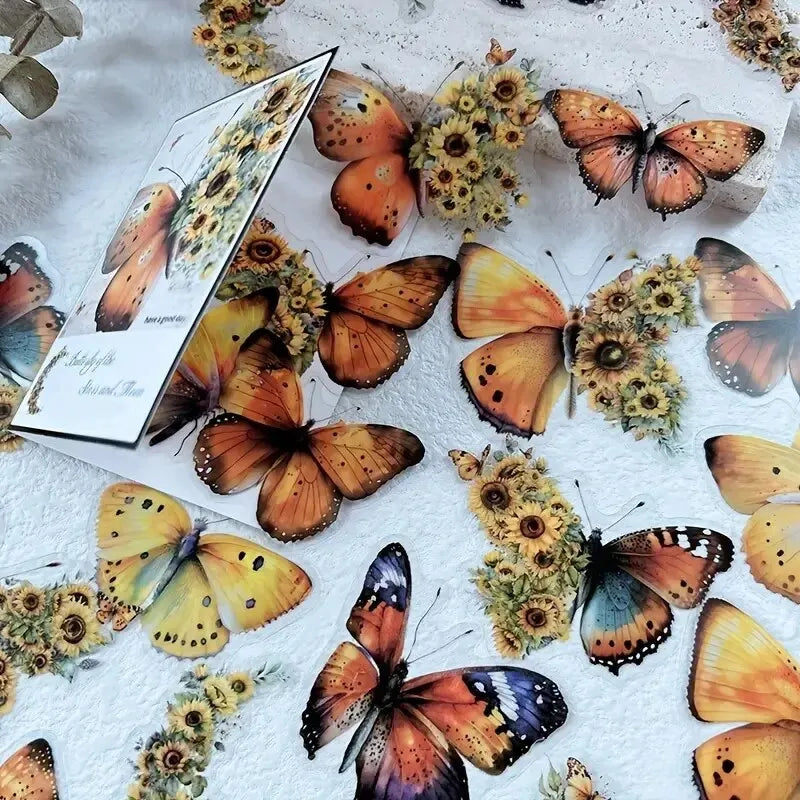 Butterfly & Moon Floral PET Stickers – Dreamy Scrapbooking & Journal Decoration Set (30 pcs)