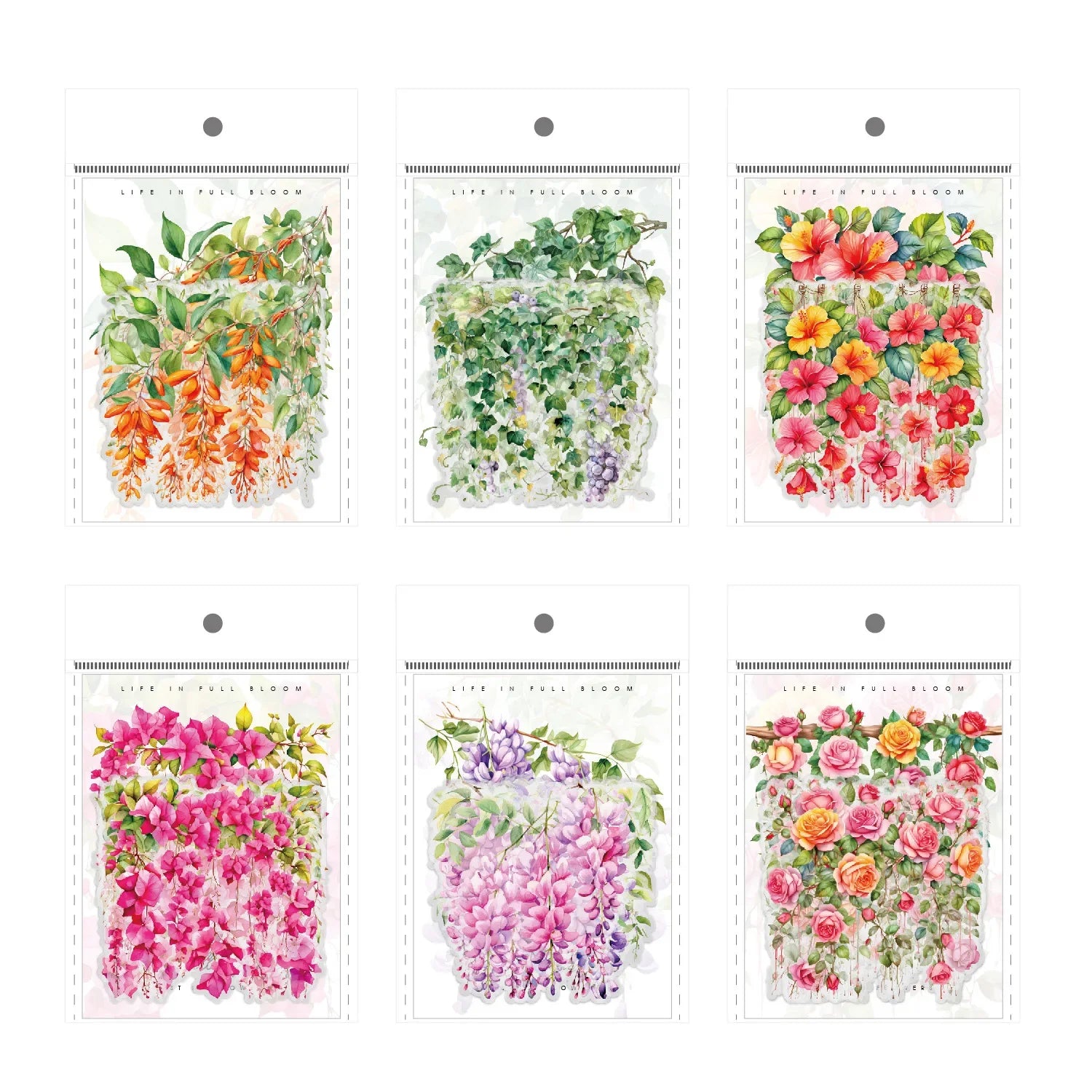 Vine Flowers Decorative Sticker Pack – Rose & Wisteria Series (20 Sheets)
