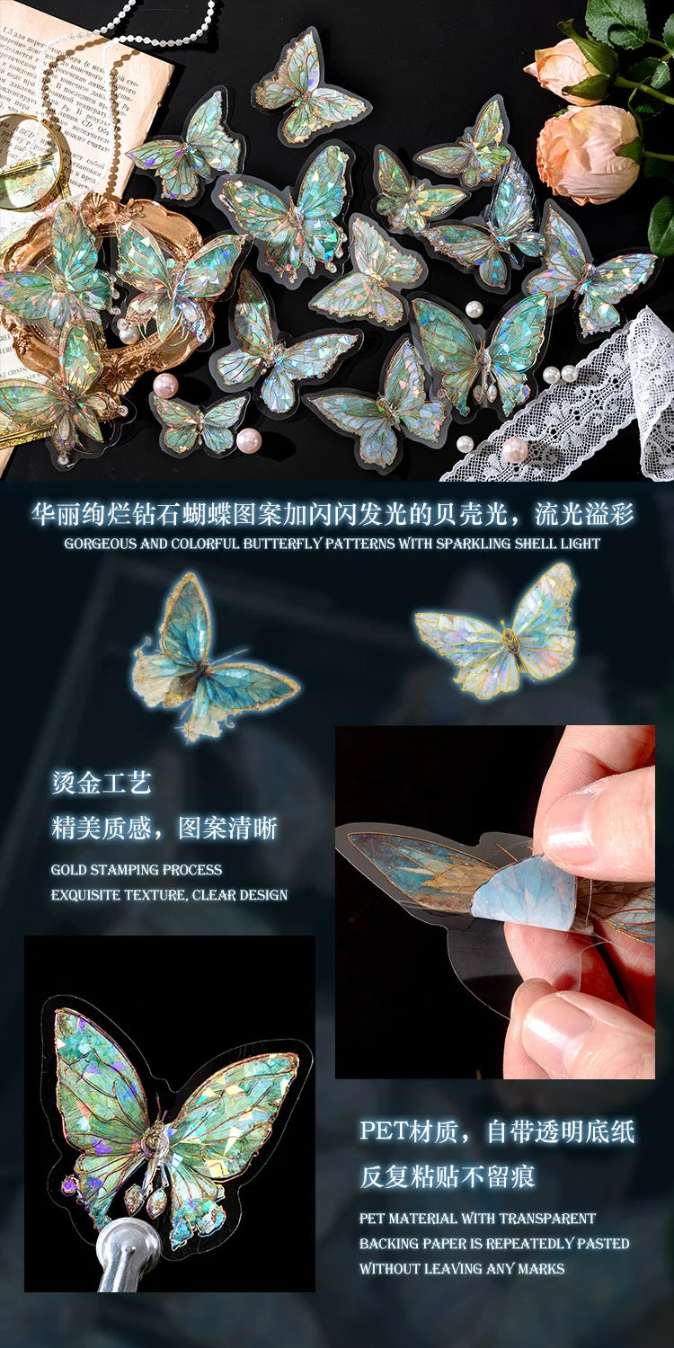 🦋 3D Butterfly Laser Stickers – Stereoscopic Gold Foil PET Scrapbook Set (30 Pcs)