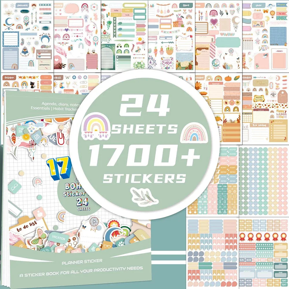 24-Sheet Planner Sticker Book – 1700+ Stickers for Daily, Weekly & Monthly Journaling