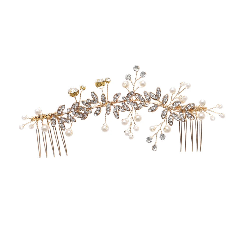 Wedding Pearl Leaf Crystal Hair Comb Hairpin Headband Tiara For Women Bride Queen Party Wedding Bridal Hair Accessories Jewellery