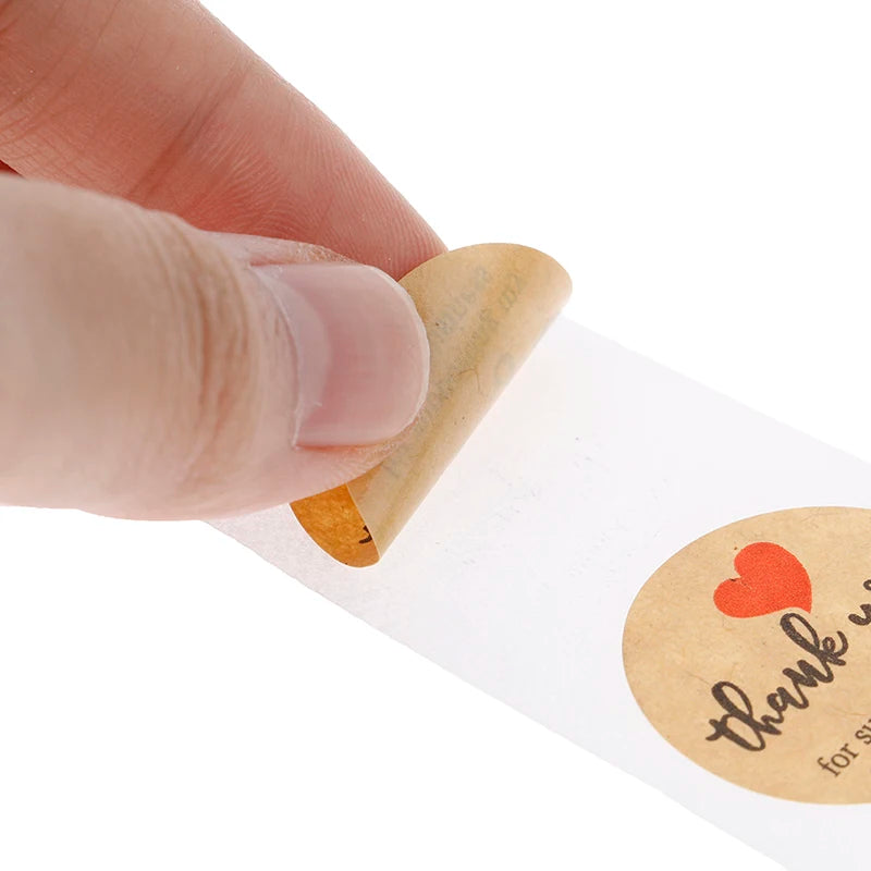 Vintage Kraft “Thank You” Stickers – 500pcs Roll for Small Business Packaging & Gifts