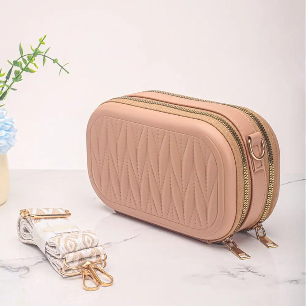 Trendy PU Leather Travel Makeup & Jewellery Organizer Pouch – Crossbody Bag with Strap