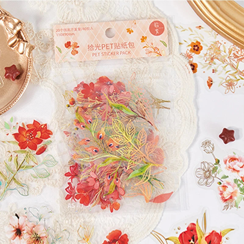 Blossom Dreams PET Sticker Pack – 40 Aesthetic Floral Stickers for DIY Journals, Gifts & Scrapbooks