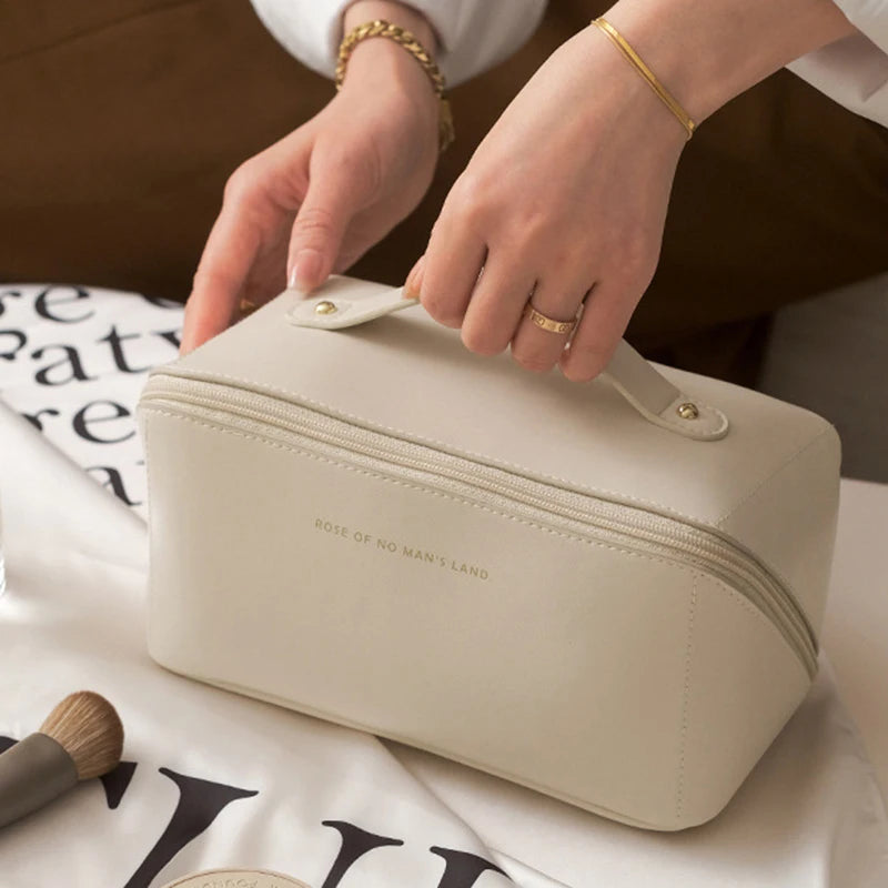 PU Leather Large-Capacity Travel Cosmetic Bag – Waterproof Makeup & Toiletry Organizer