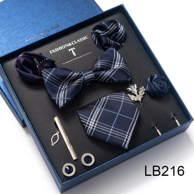 8-in-1 Luxury Silk Tie Gift Set – Necktie, Bow Tie, Pocket Squares, Cufflinks, Tie Clip & Brooches in Elegant Box