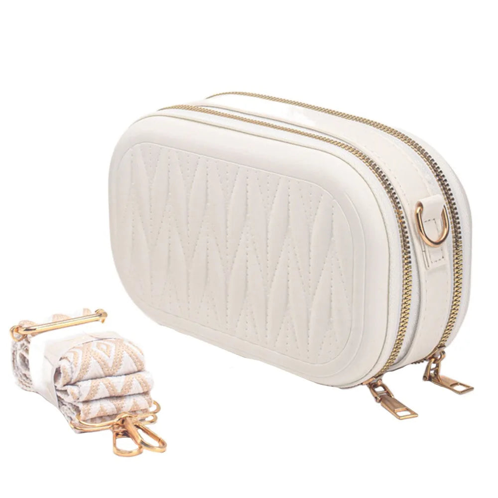 Trendy PU Leather Travel Makeup & Jewellery Organizer Pouch – Crossbody Bag with Strap