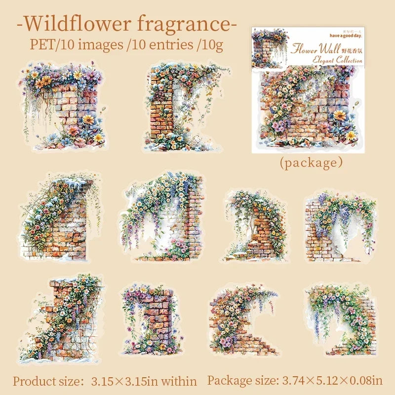 Floral Wall PET Stickers – Elegant Garden-Themed Collage Set for Scrapbooking & Journaling