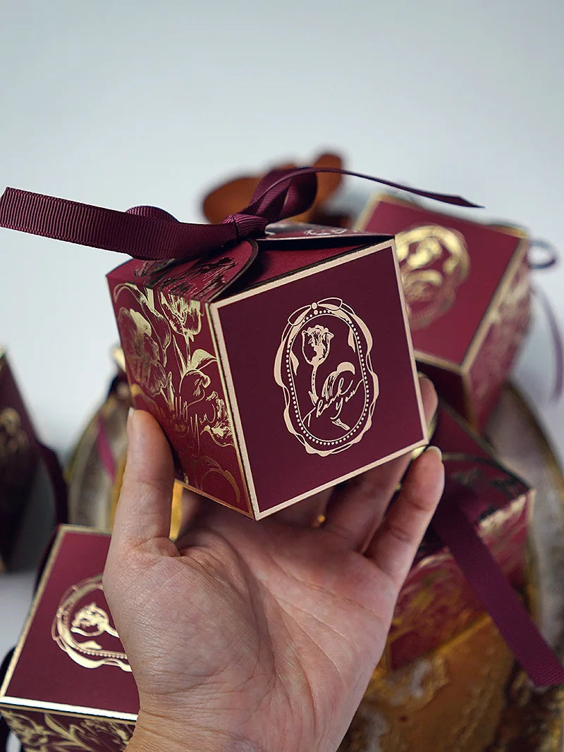 Luxury French Style Wedding Candy Boxes – Golden Paper Gift Favor Box with Ribbon (10–100pcs Lot)