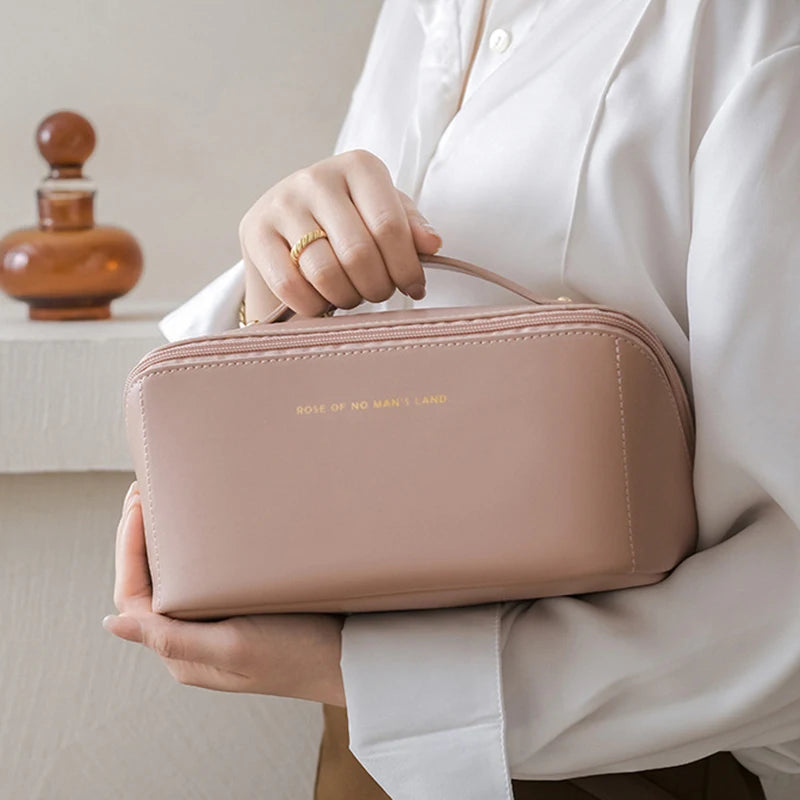 PU Leather Large-Capacity Travel Cosmetic Bag – Waterproof Makeup & Toiletry Organizer