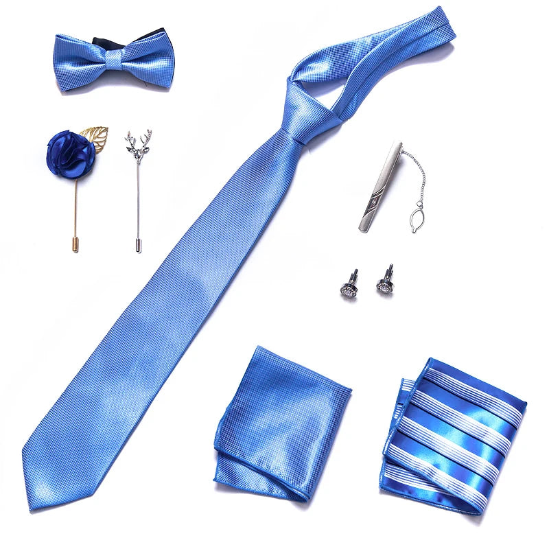 8-in-1 Luxury Silk Tie Gift Set – Necktie, Bow Tie, Pocket Squares, Cufflinks, Tie Clip & Brooches in Elegant Box