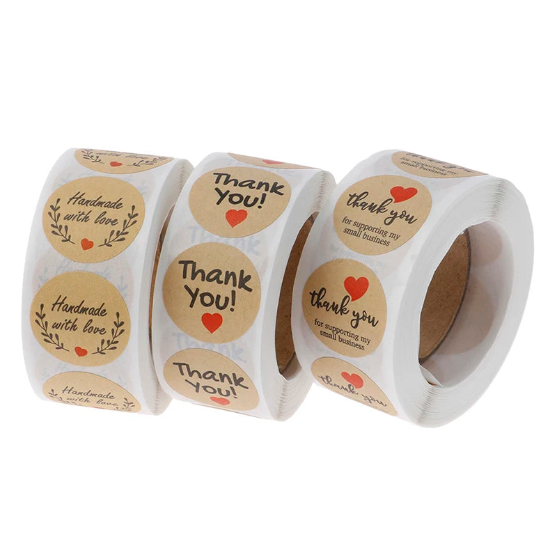 Vintage Kraft “Thank You” Stickers – 500pcs Roll for Small Business Packaging & Gifts