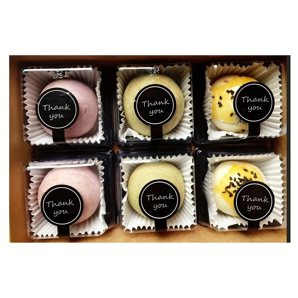 100/200pcs Black “Thank You” Long Sealing Stickers – Baking Box, Bottle & Gift Packaging Labels