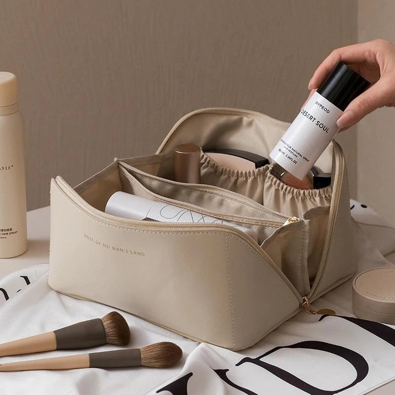 PU Leather Large-Capacity Travel Cosmetic Bag – Waterproof Makeup & Toiletry Organizer