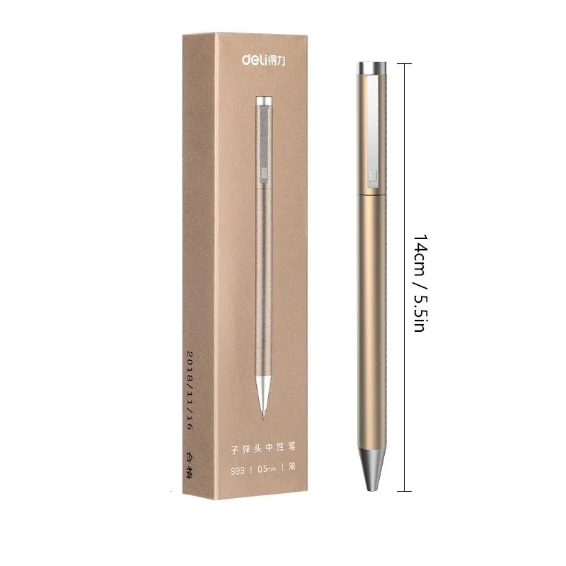 Xiaomi DELI Metal Sign Pen 0.5mm Gel Ink Pens Golden Silver Color Metallic Writing Pen Office Supplies