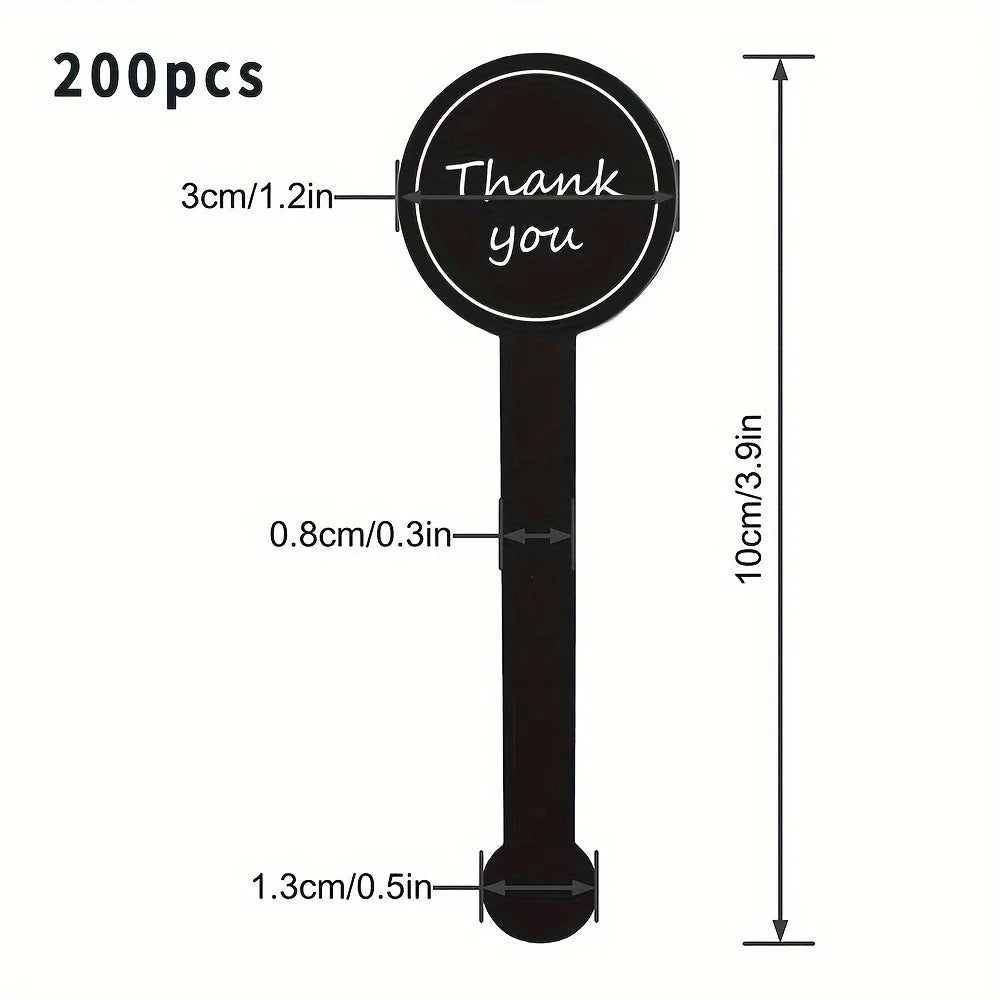 100/200pcs Black “Thank You” Long Sealing Stickers – Baking Box, Bottle & Gift Packaging Labels