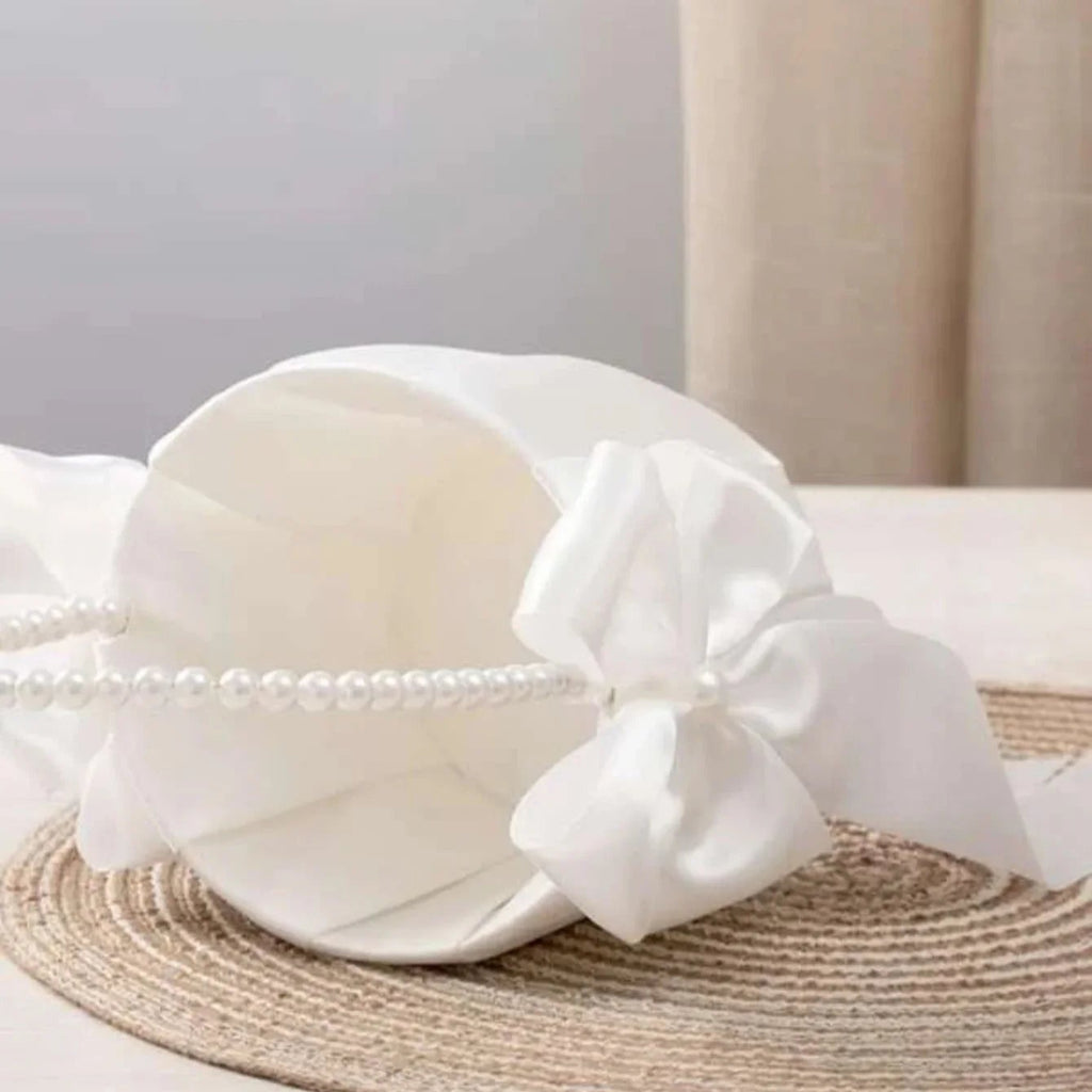 Elegant Bridal Flower Girl Basket – Satin Bow & Pearl Handle Wedding Ceremony Decoration