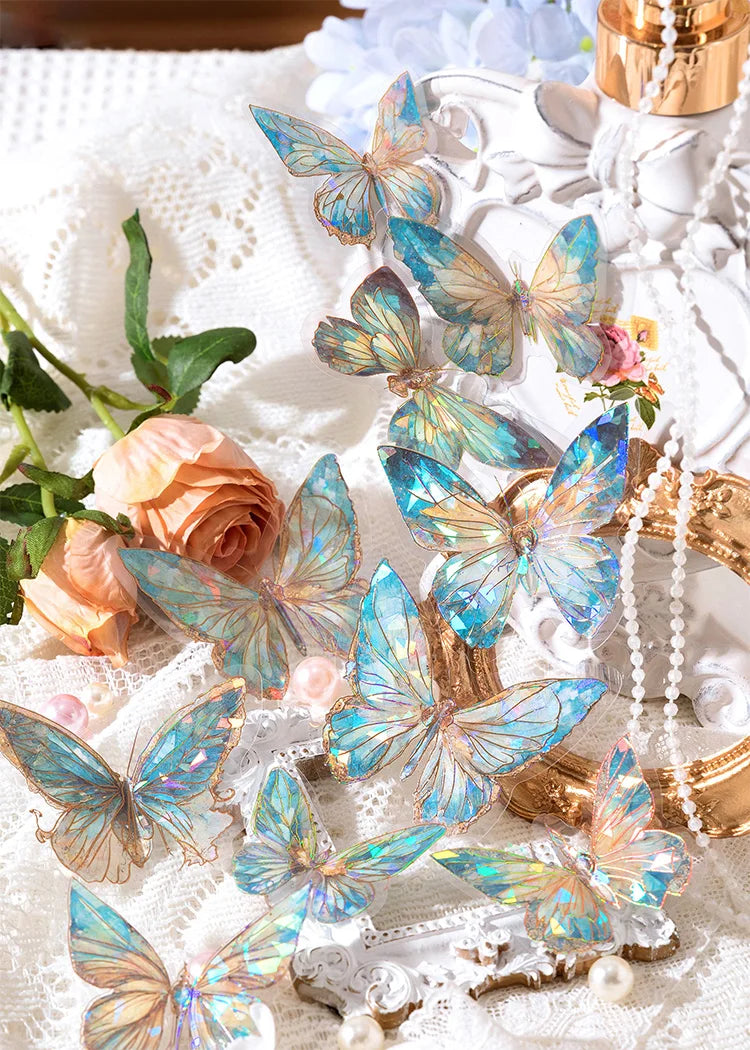🦋 3D Butterfly Laser Stickers – Stereoscopic Gold Foil PET Scrapbook Set (30 Pcs)