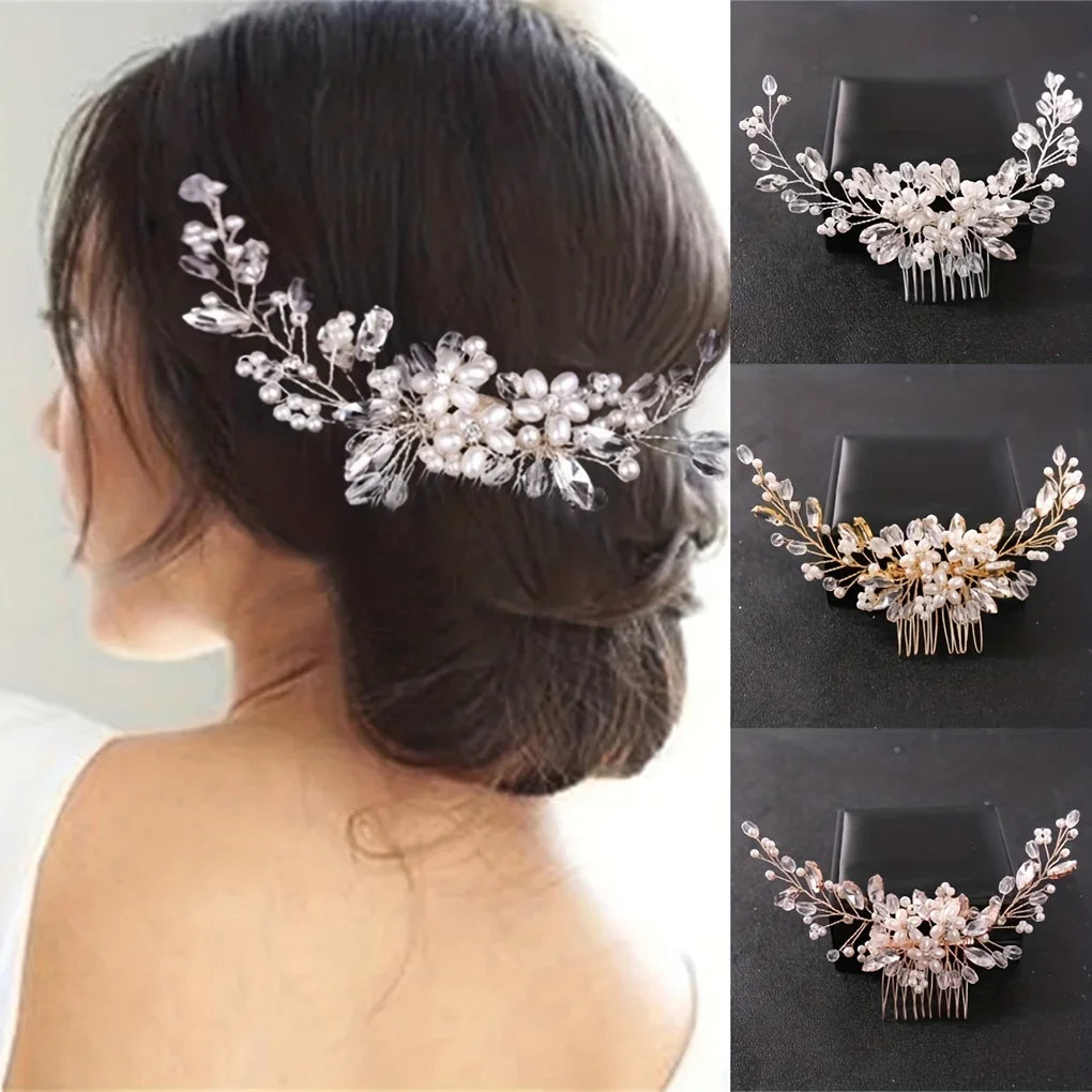 Elegant Crystal Rhinestone & Pearl Bridal Hair Comb – Wedding Headpiece Tiara for Brides & Bridesmaids