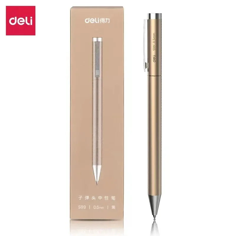 Xiaomi DELI Metal Sign Pen 0.5mm Gel Ink Pens Golden Silver Color Metallic Writing Pen Office Supplies