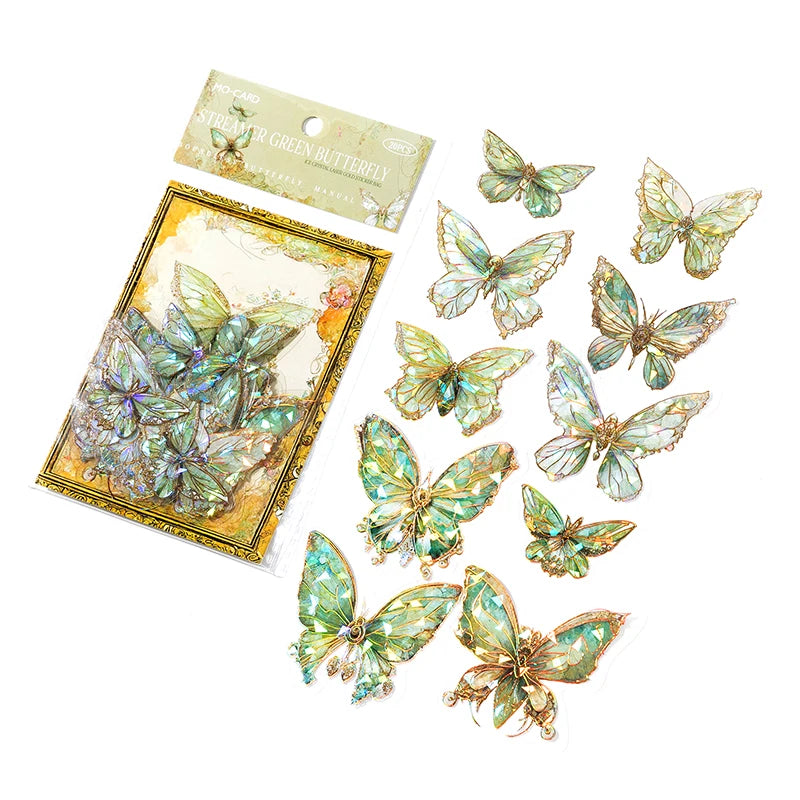 🦋 3D Butterfly Laser Stickers – Stereoscopic Gold Foil PET Scrapbook Set (30 Pcs)