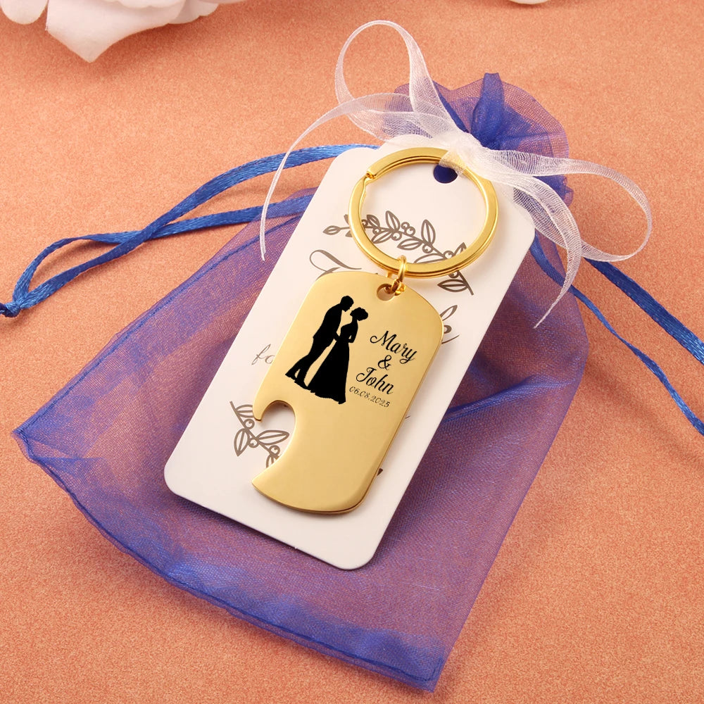 Custom Engraved Bottle Opener Keychain – Wedding Guest Favors & Party Souvenir