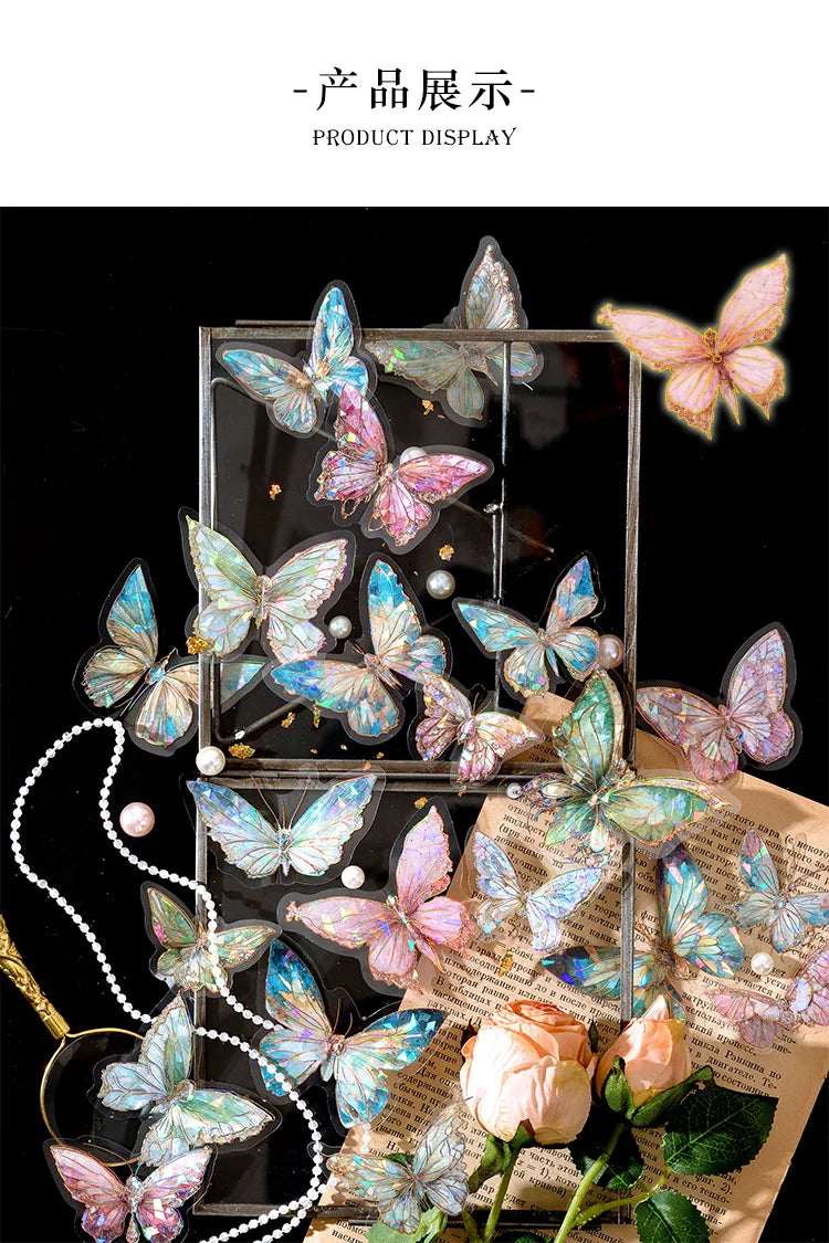 🦋 3D Butterfly Laser Stickers – Stereoscopic Gold Foil PET Scrapbook Set (30 Pcs)