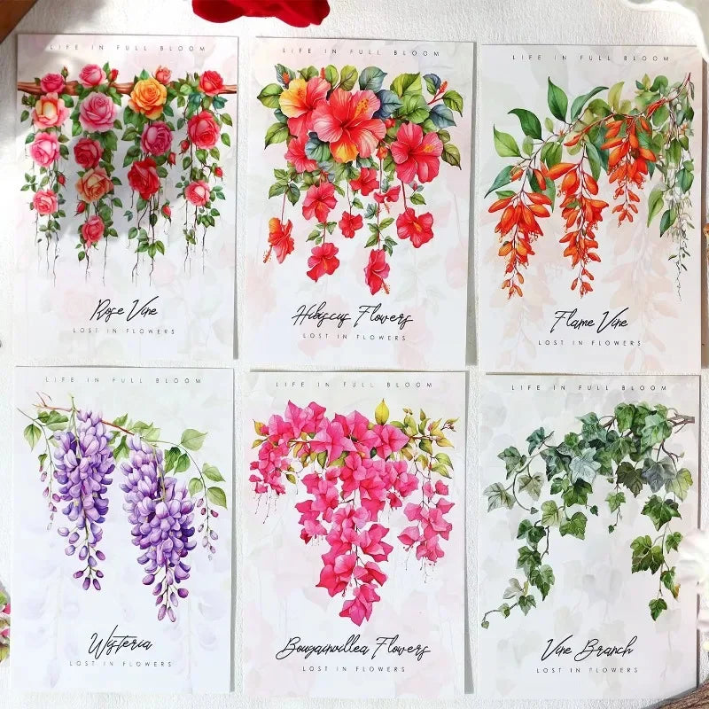 Vine Flowers Decorative Sticker Pack – Rose & Wisteria Series (20 Sheets)