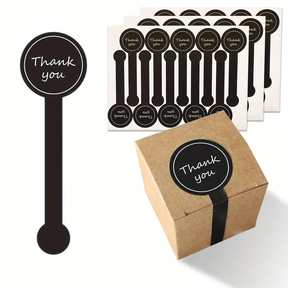 100/200pcs Black “Thank You” Long Sealing Stickers – Baking Box, Bottle & Gift Packaging Labels