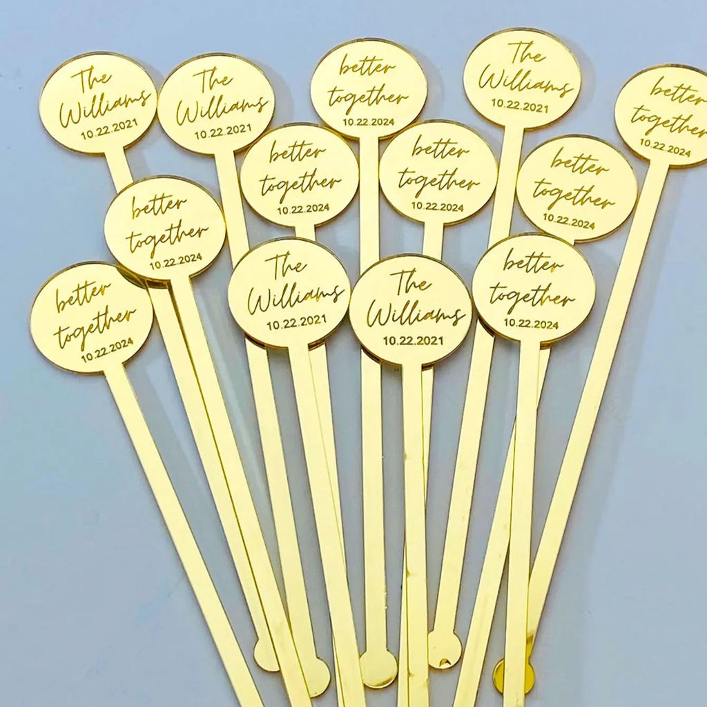 Custom Acrylic Drink Stirrers – Personalized Cocktail & Swizzle Sticks for Weddings & Parties (Set of 10, 20 & 30pcs)