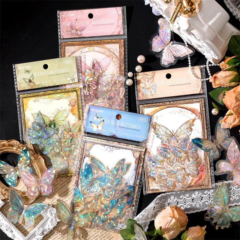 🦋 3D Butterfly Laser Stickers – Stereoscopic Gold Foil PET Scrapbook Set (30 Pcs)