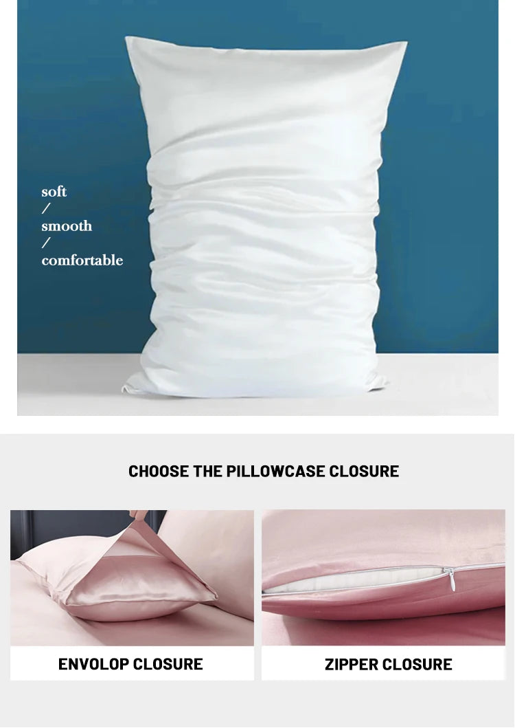 Luxury 100% Mulberry Silk Pillowcase – 19 Momme, Hidden Zipper, Both Sides Real Silk, Queen & King Sizes